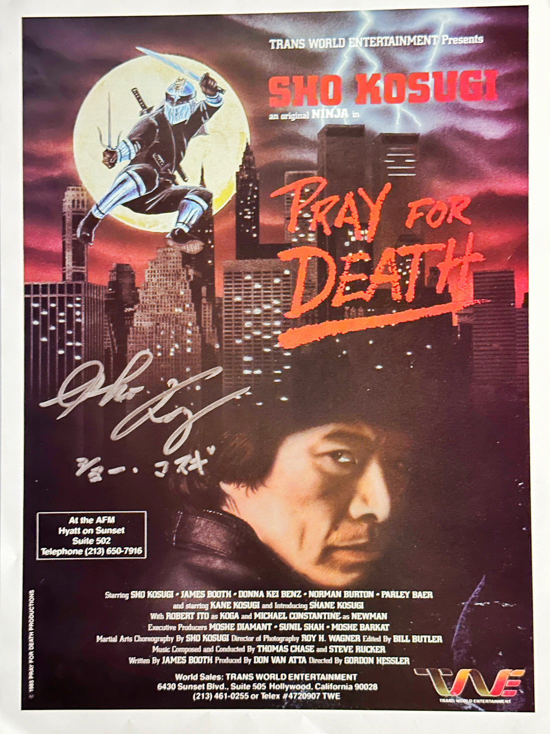 Sho Kosugi Autographed "PRAY FOR DEATH" (1985) Original AFM Promo insert