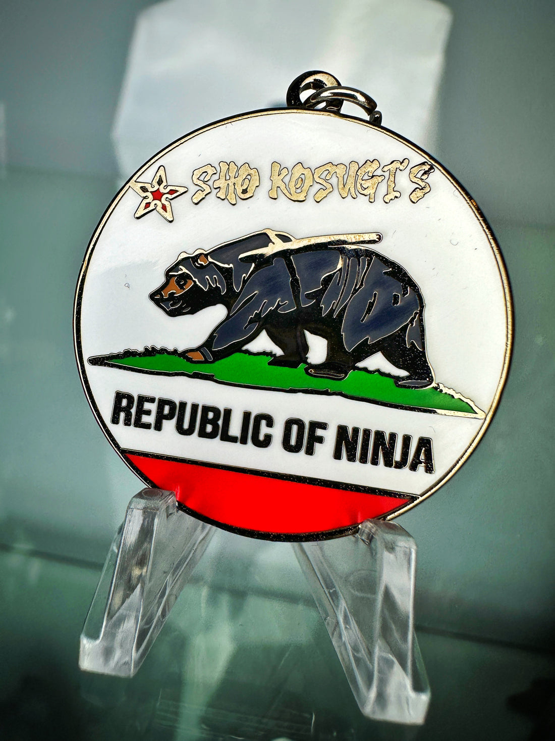Sho Kosugi's Republic of Ninja metal enamel keychain